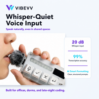 "VIBEVV X1 whisper-quiet voice input with 20 dB recognition and 99% accuracy"
